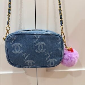 Chanel Novelty/GWP Blue Denim Crossbody Bag PLUS Novelty Keychain